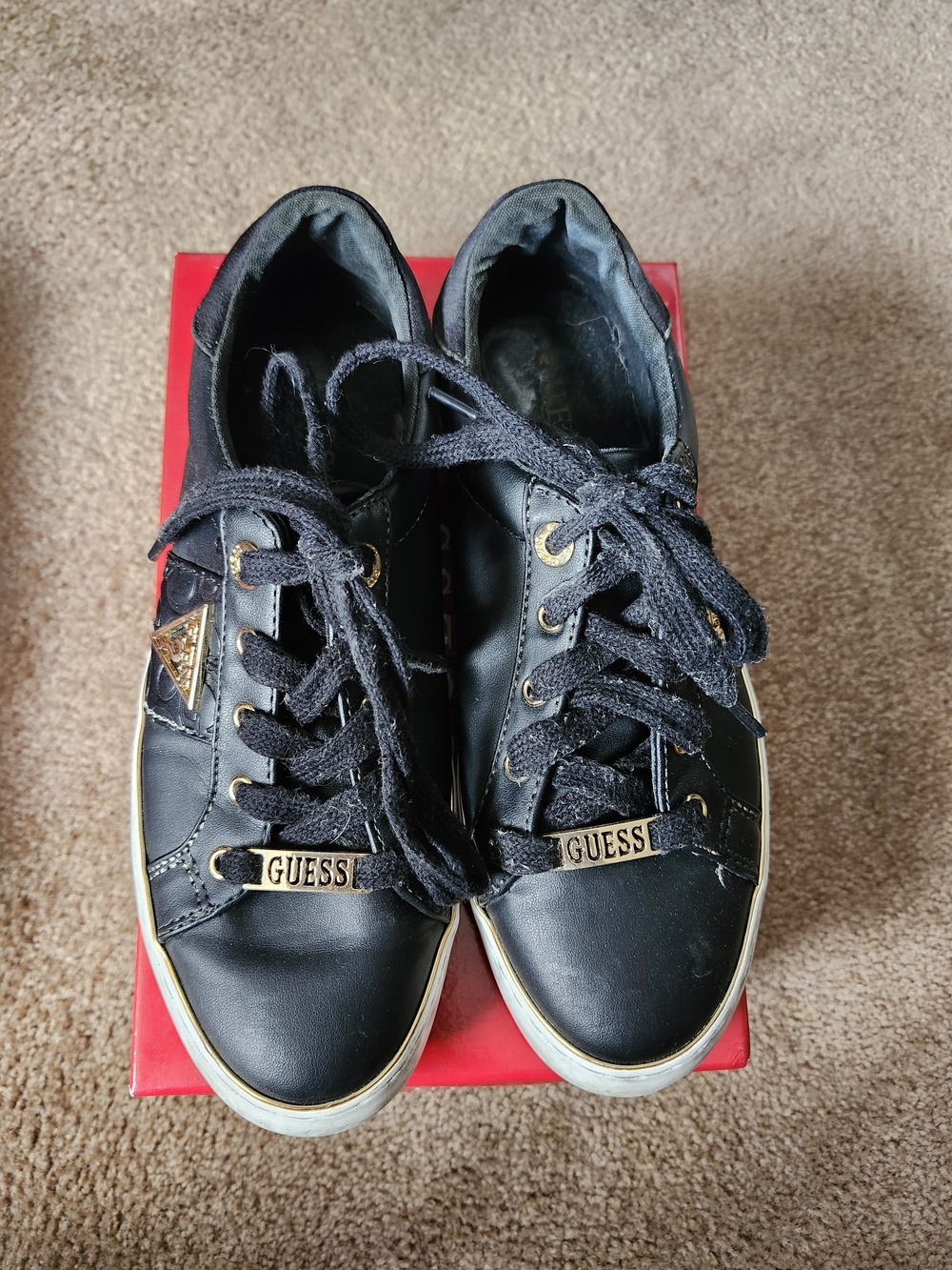 Guess Black Sneakers with Gold Hardware